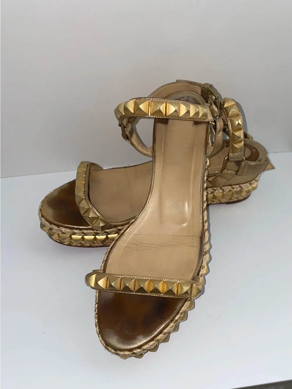 Christian Louboutin Gold Studded Espadrille Wedge Sandals